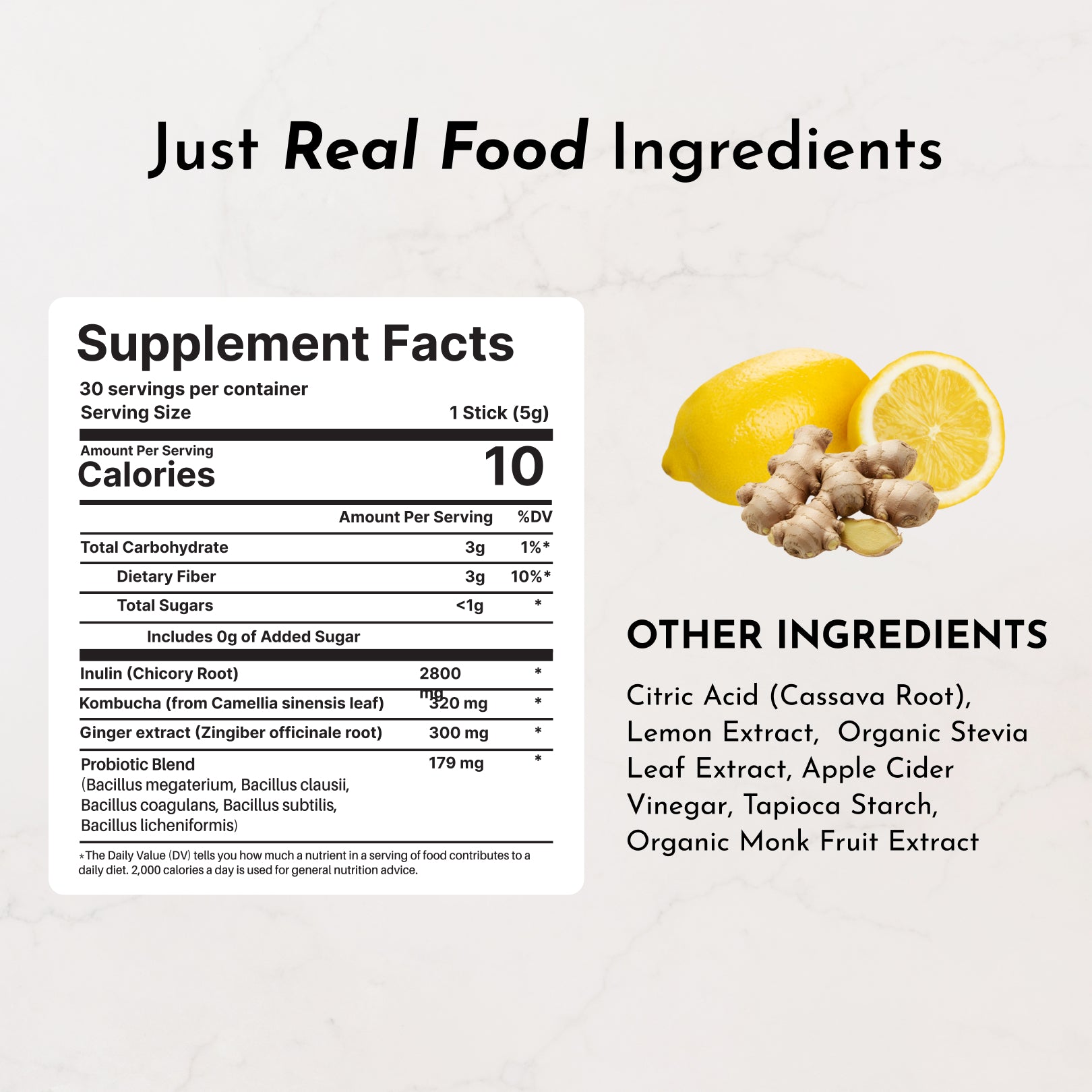 Lemon Ginger 3-In-1 Probiotic Complex - 30 Single-Serving Sticks