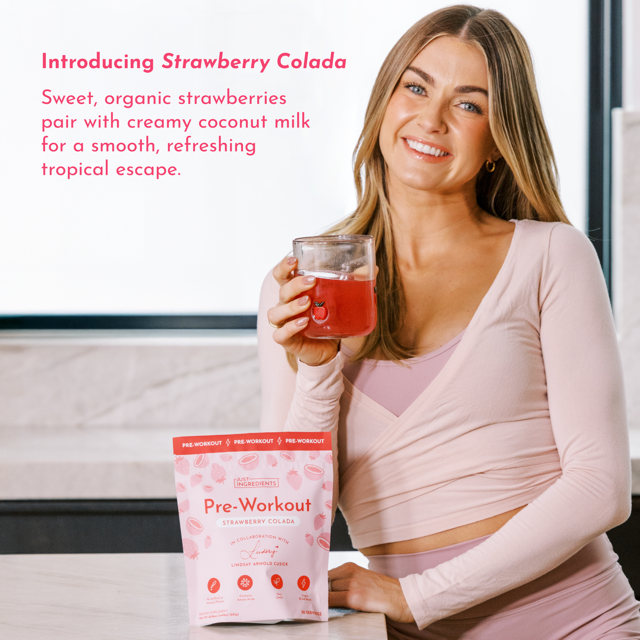 Strawberry Colada Pre‑Workout by Lindsay Arnold