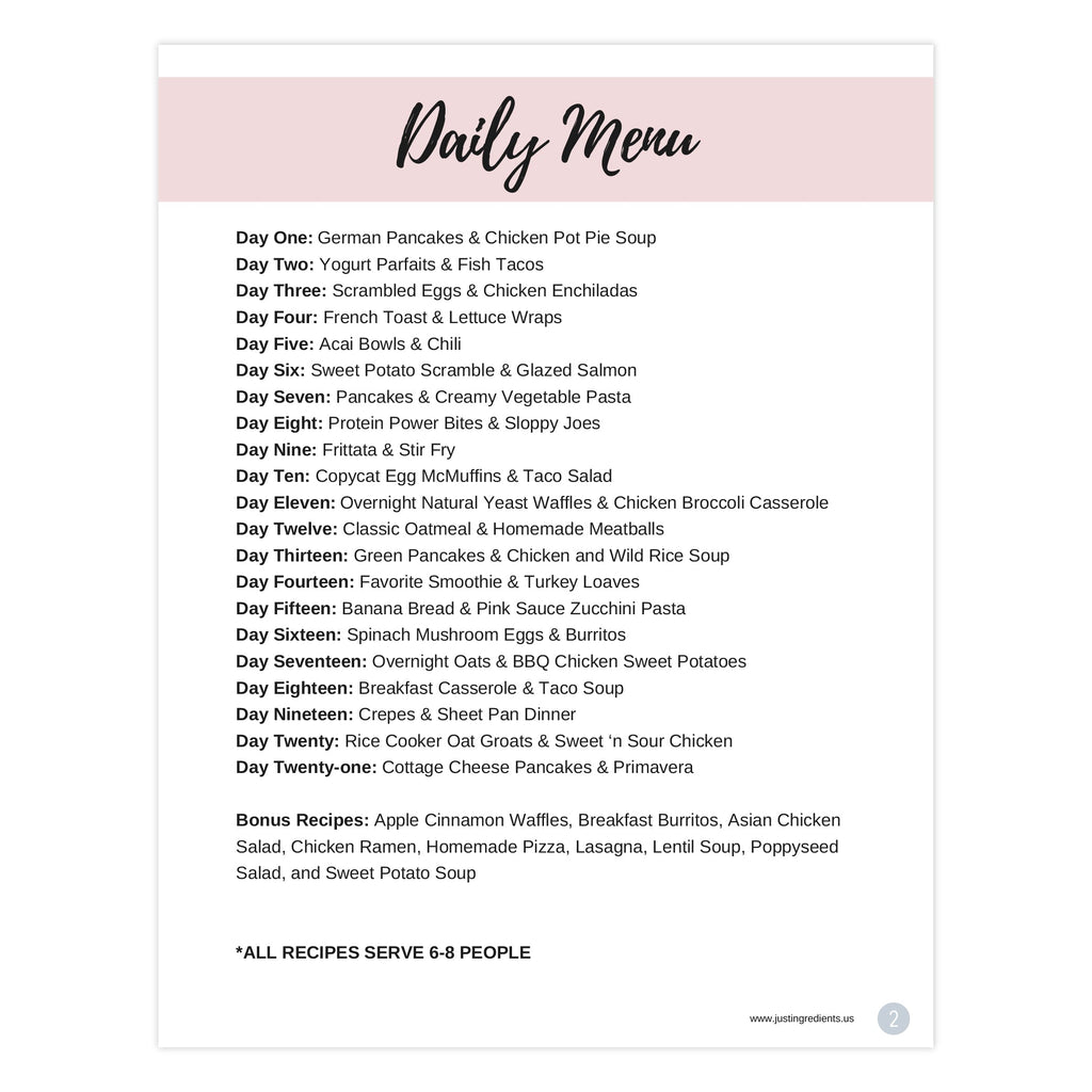 Just Ingredients Cookbook: 21 Days of Meals - Digital Download
