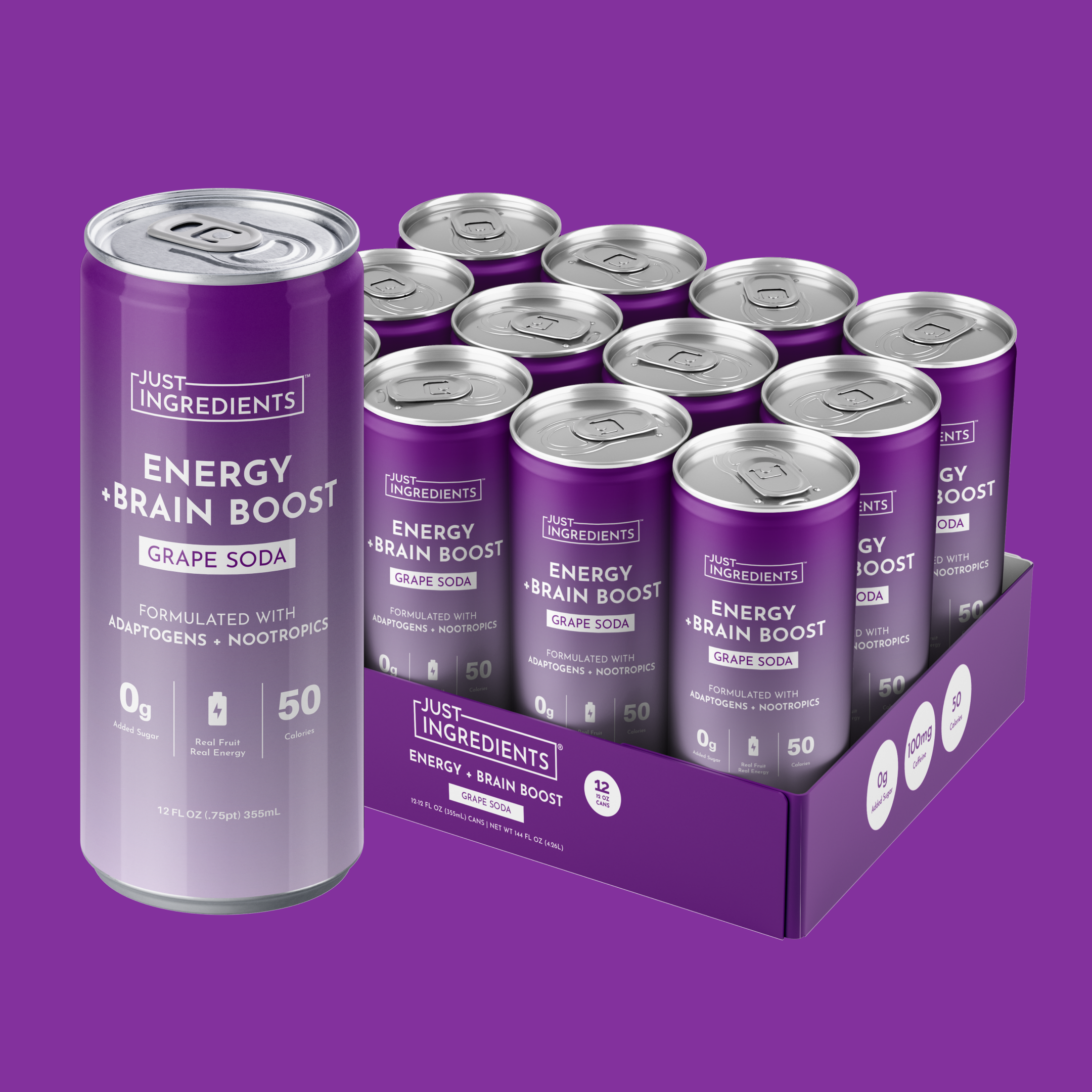 Grape Soda Energy + Brain Boost (12 oz, 12-Pack)